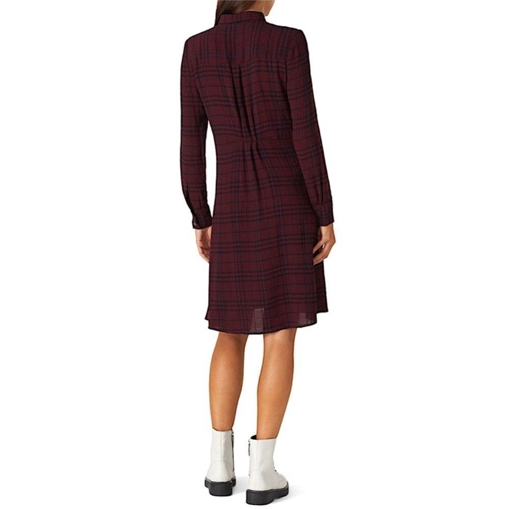 THAKOON COLLECTIVE | Plaid Burgundy & Navy Blue Crepe Shirt Dress Women’s Size 0 - Picture 3 of 14